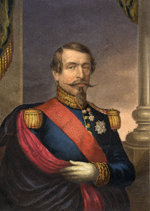 Vive L’Empereur! Napoleon III by George Baxter showing the three and a half buttons