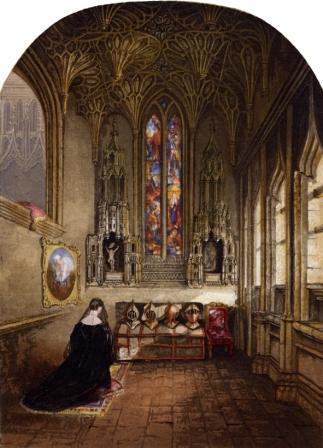 Interior of the Lady Chapel Warwick printed by George Baxter